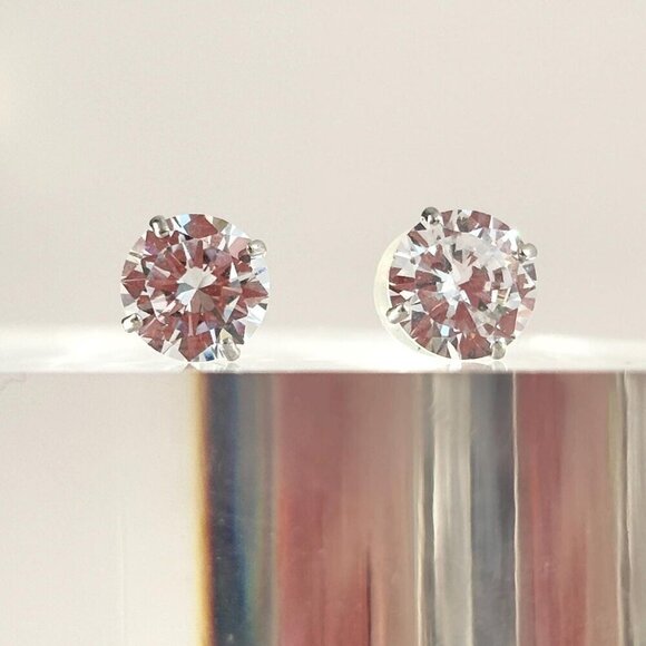 Sterling Silver Vintage Round Cut Solitaire Minimalist Stud Earrings - Picture 6 of 8